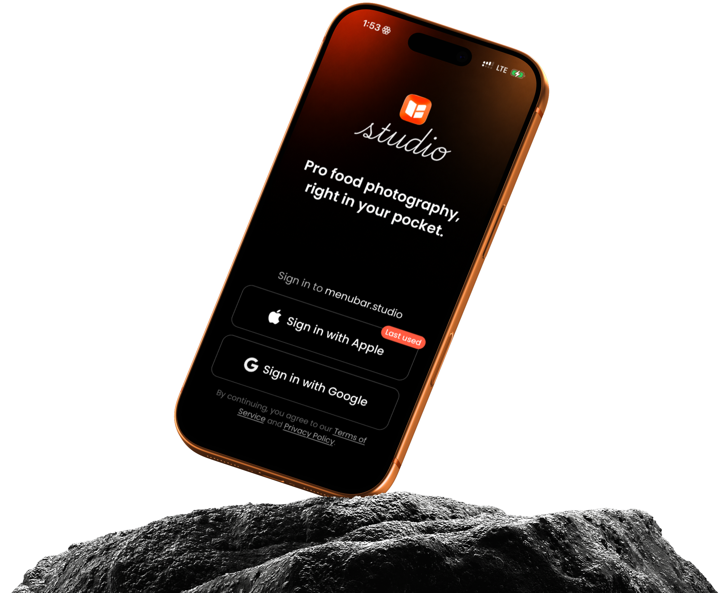 Menubar Studio app floating above a rock on an iPhone